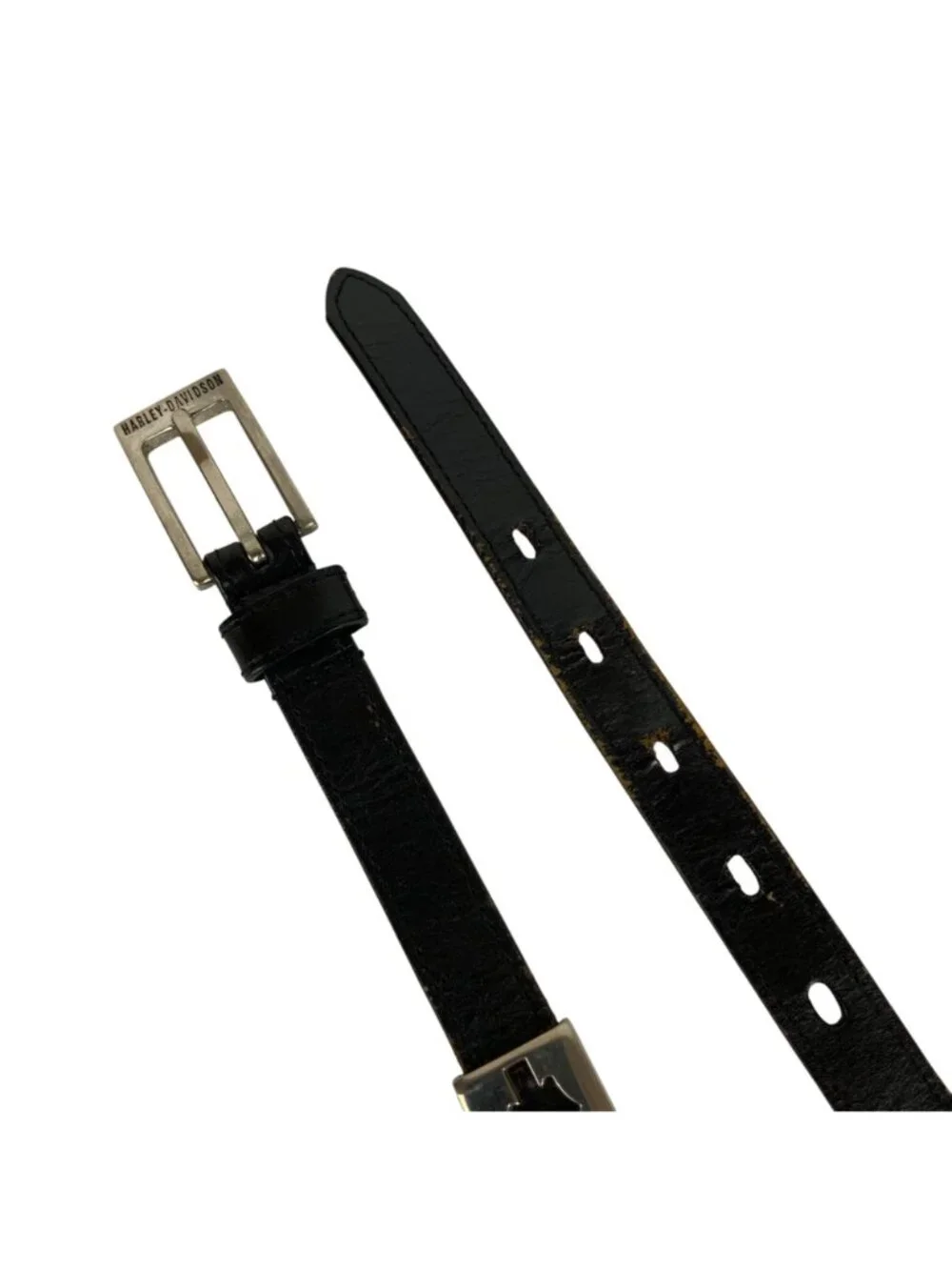 Harley-Davidson Womens Black Leather Belt Metal Bar Shield Logo Accents Sz Large